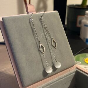 s925 sterling silver long earrings with white stone